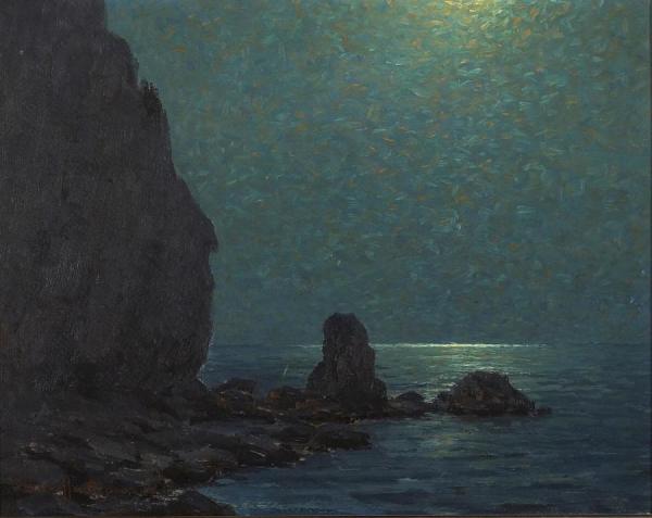 Catalina Island Coast Under A Moonlit Sky, 1920 by Granville Redmond Oil Painting Reproductions