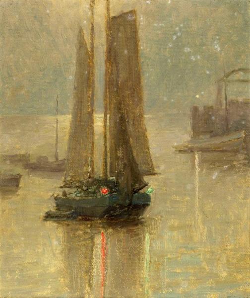 Evening Sails With Red And Green Reflections by Granville Redmond