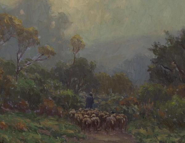 Misty Morning, Shepherd With Flock by Granville Redmond