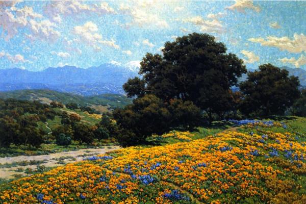 Granville Redmond Poppy Field With Oaks And Lupines