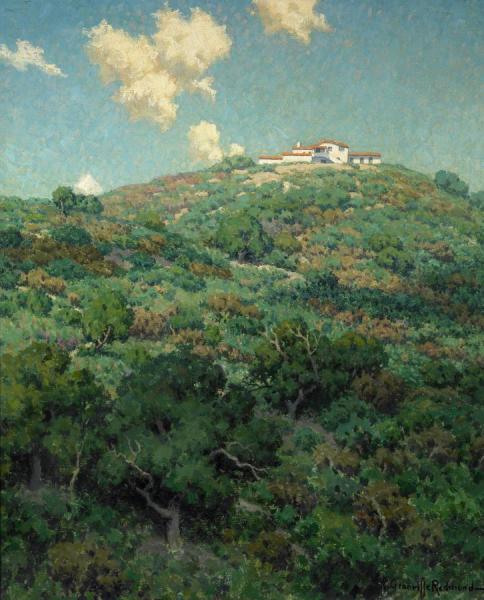 Ranch House On A Hill, Thought To Be La Canada by Granville Redmond