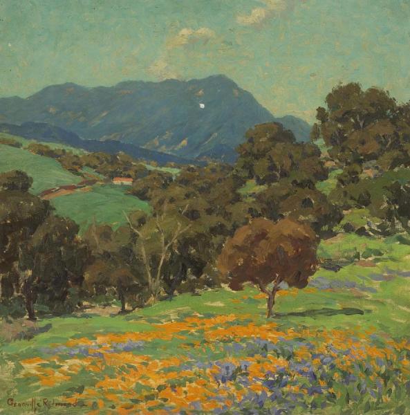 Rolling Hills With Poppies And Lupine by Granville Redmond