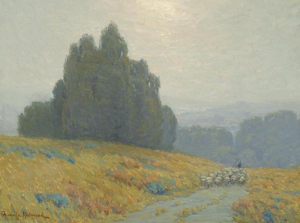 Shepard And His Flock In The California Hills by Granville Redmond Oil Painting Reproductions