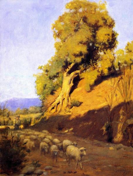 Shepherd And Flock by Granville Redmond