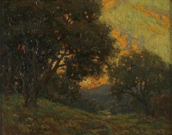 Sunset Beyond The Trees by Granville Redmond