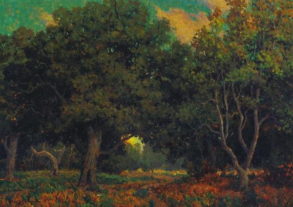 Sunset Through The Trees by Granville Redmond