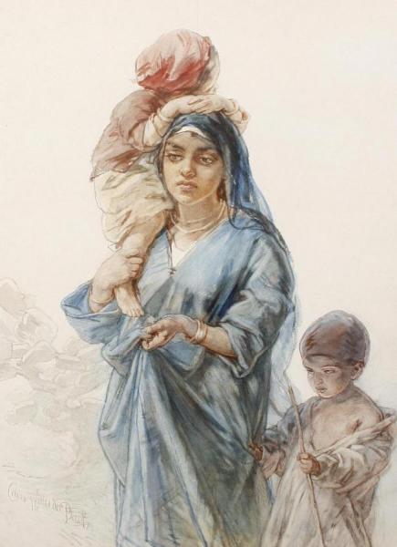 An Egyptian Mother And Her Children by Guido Bach Oil Painting Reproductions