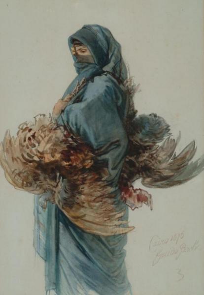 An Egyptian Woman Carrying A Brace Of Chickens, Cairo by Guido Bach Oil Painting Reproductions
