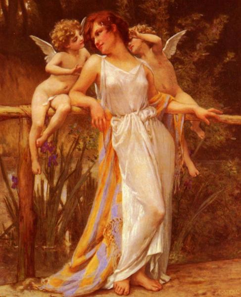 Nymph And Cherubs by Guillaume Seignac