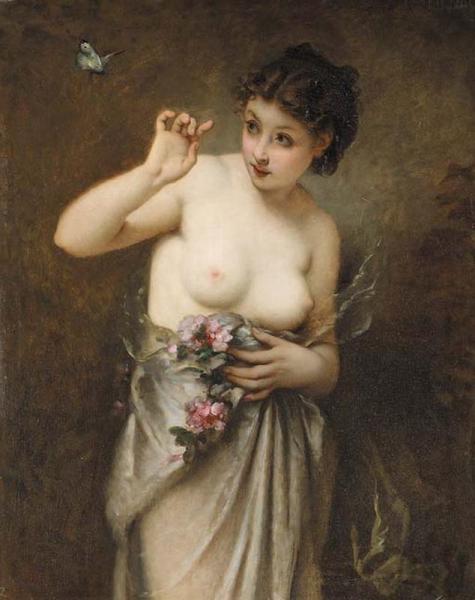 Guillaume Seignac Young Girl With A Butterfly
