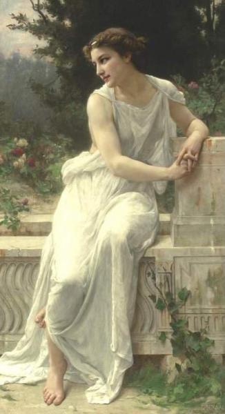 Young Woman Of Pompeii On A Terrace by Guillaume Seignac