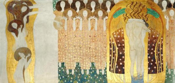 Gustav Klimt Beethoven Frieze; The Arts, Choir Of Angels, Embracing Couple