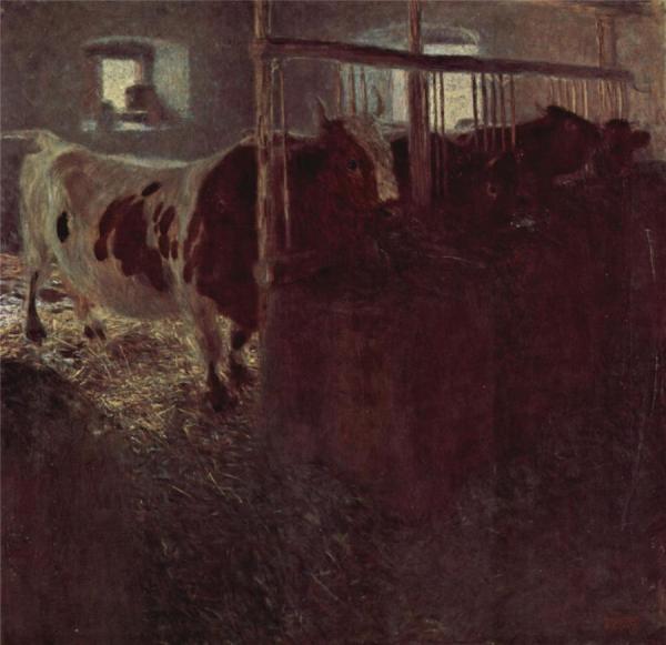 Cows In The Barn by Gustav Klimt