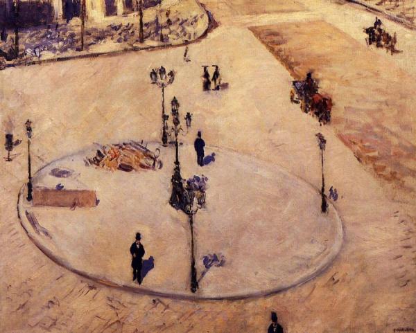 A Traffic Island, Boulevard Haussmann by Gustave Caillebotte