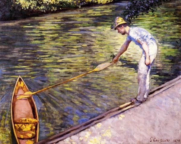 Boater Pulling On His Perissoire by Gustave Caillebotte