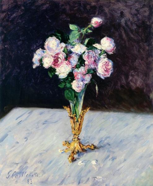 Bouquet Of Roses In A Crystal Vase by Gustave Caillebotte