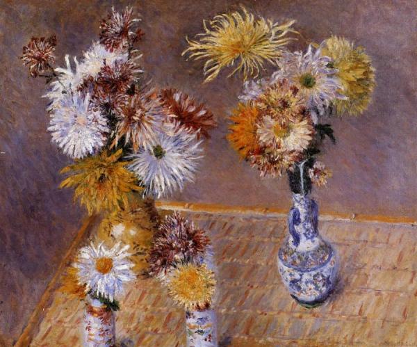 Four Vases Of Chrysanthemums by Gustave Caillebotte