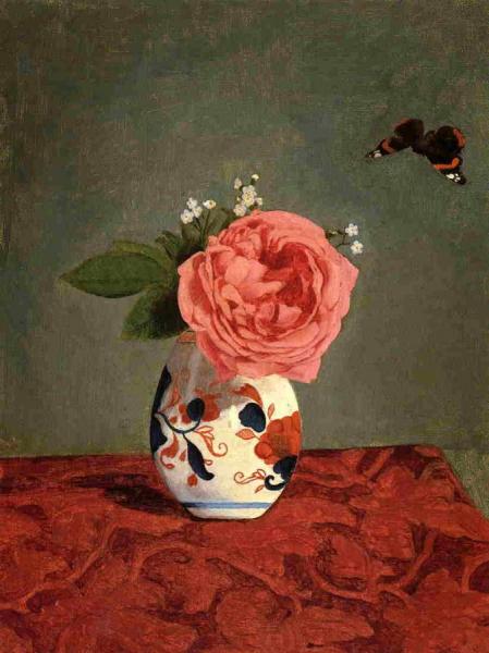 Garden Rose And Blue Forget-me-nots In A Vase by Gustave Caillebotte