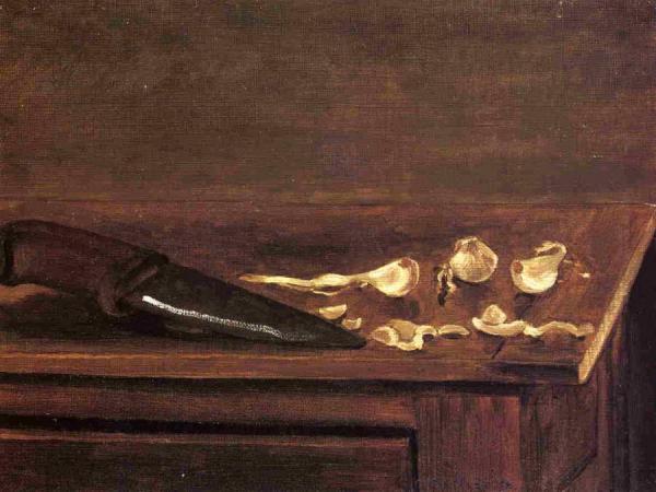 Garlic Cloves And Knife On The Corner Of A Table by Gustave Caillebotte
