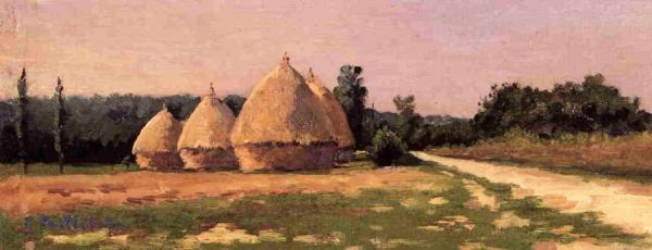 Landscape With Haystacks by Gustave Caillebotte