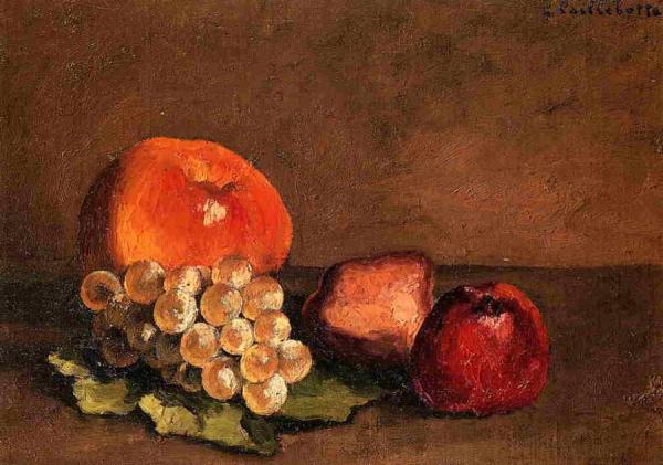 Peaches, Apples And Grapes On A Vine Leaf by Gustave Caillebotte