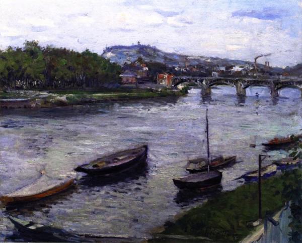 The Bank And Bridge At Argenteuil by Gustave Caillebotte