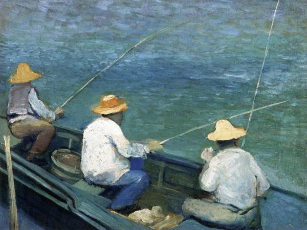 Three Fishermen In A Boat by Gustave Caillebotte