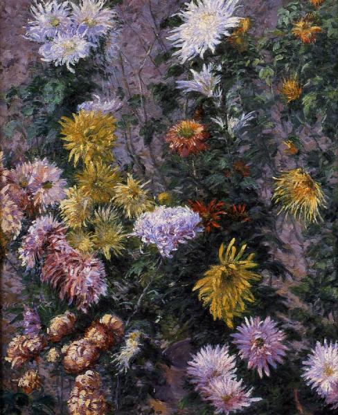 White And Yellow Chrysanthemums, Garden At Petit Gennevilliers by Gustave Caillebotte