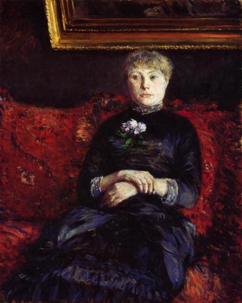 Woman Sitting On A Red-flowered Sofa by Gustave Caillebotte