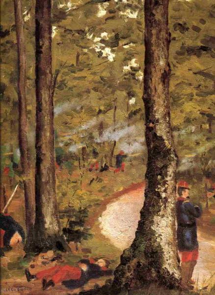 Yerres, Soldiers In The Woods by Gustave Caillebotte