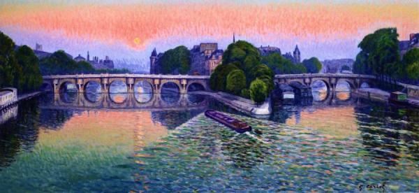 Twilight, Moonrise Over The Pont Neuf by Gustave Cariot