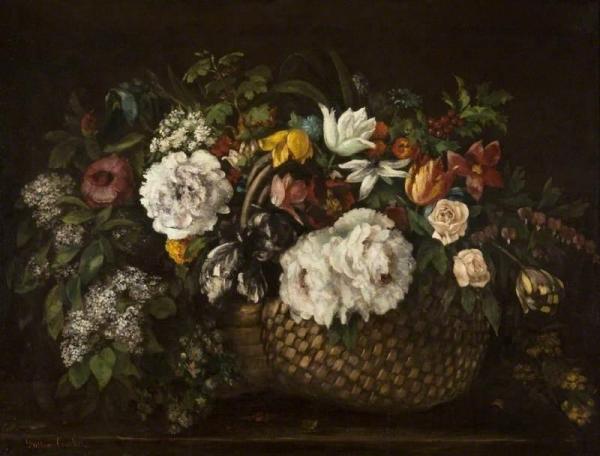 Basket Of Flowers by Gustave Courbet Oil Painting Reproductions