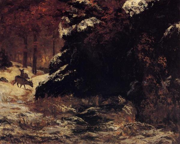Deer In The Snow by Gustave Courbet