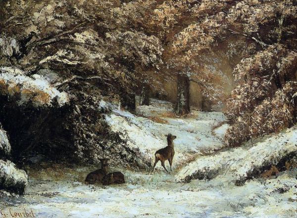 Deer Taking Shelter In Winter by Gustave Courbet