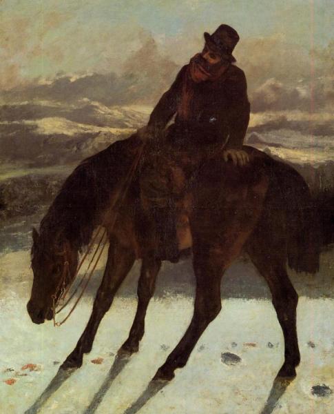 Hunter On Horseback, Redcovering The Trail by Gustave Courbet