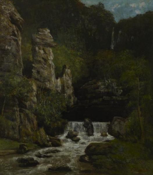 Landscape With Waterfall by Gustave Courbet