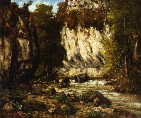 River And Cliff by Gustave Courbet