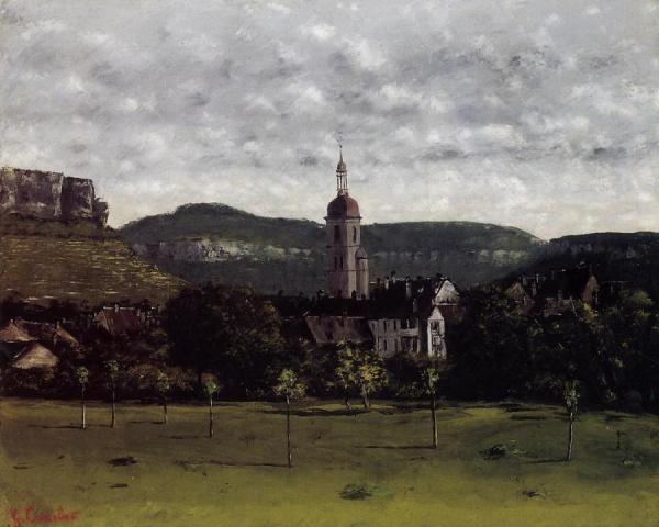 View Of Ornans And Its Church Steeple by Gustave Courbet