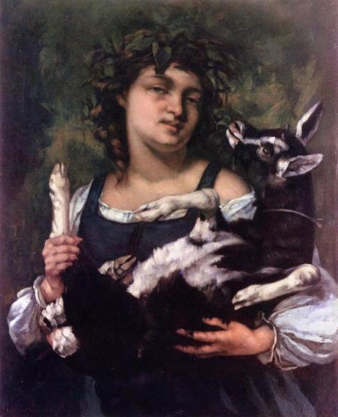 Village Girl With Kid by Gustave Courbet