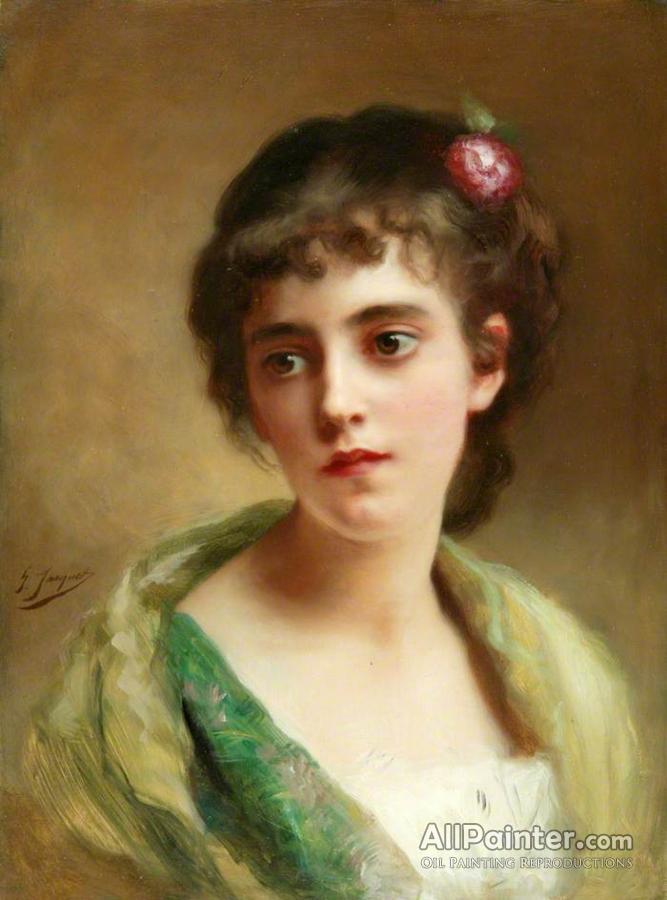 冬の華 油絵 Gustave Jean Jacquet_ピンクの婦人 ma2725 - 絵画