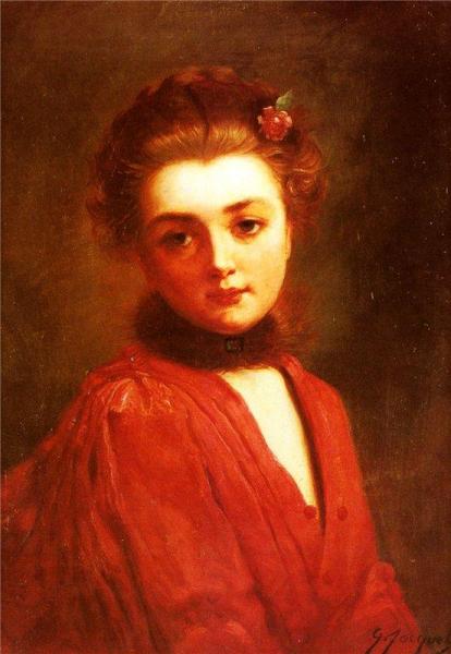 Portrait Of A Girl In A Red Dress by Gustave Jean Jacquet