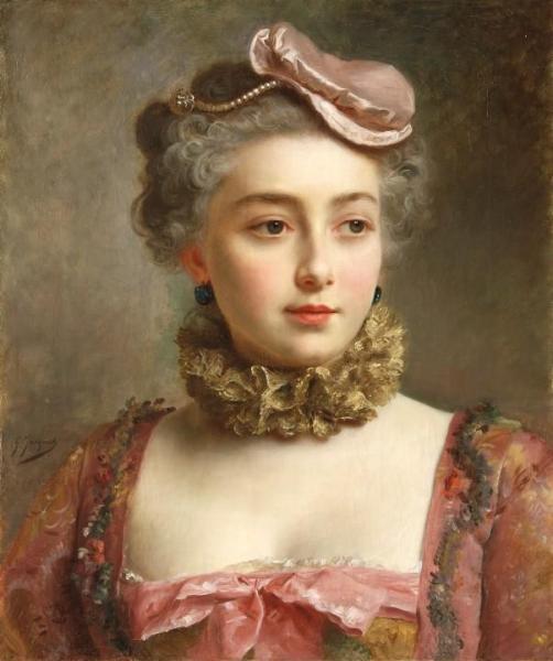Portrait Of A Young Lady by Gustave Jean Jacquet Oil Painting Reproductions