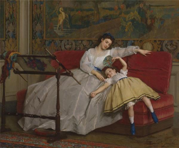 Mother With Her Young Daughter by Gustave-leonard De Jonghe