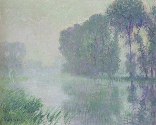 By The Eure River - Afternoon, Fog Effect by Gustave Loiseau