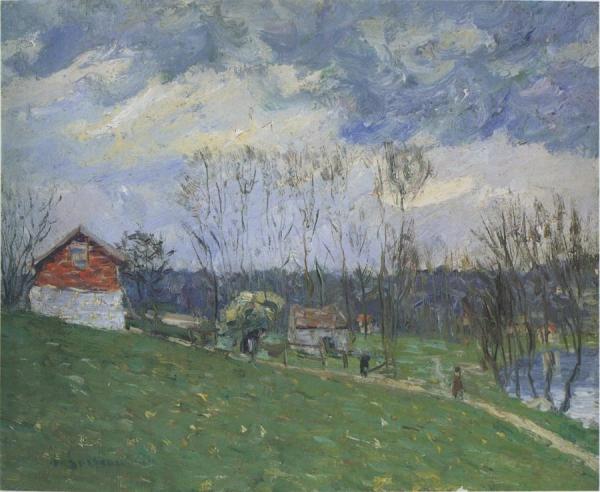 Cottages By The River by Gustave Loiseau