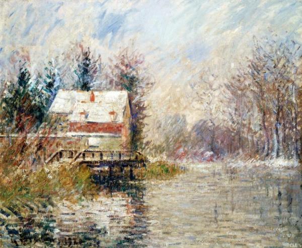 House By The Water, Snow Effect by Gustave Loiseau