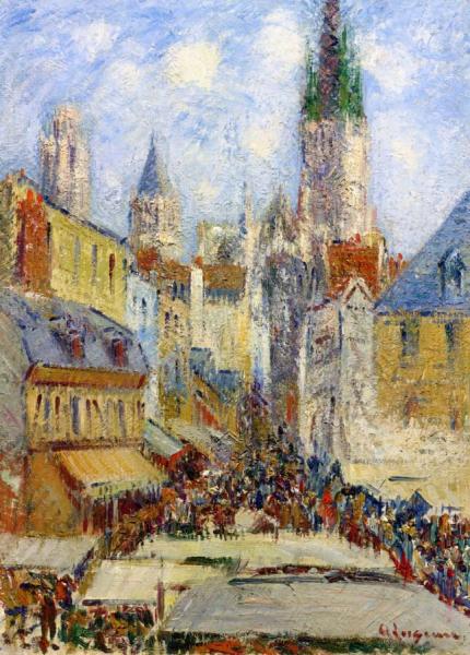 La Place De La Basse, Vielle Tour Et Le Marché De La Place, Rue De L'Épicerie by Gustave Loiseau