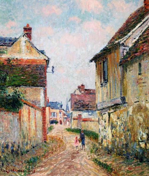 Mother And Child On A Street In Pontoise by Gustave Loiseau