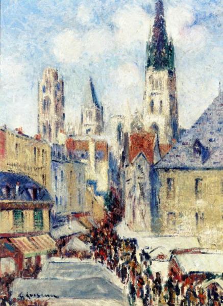 Rue De L'epicerie In Rouen, Market Day by Gustave Loiseau