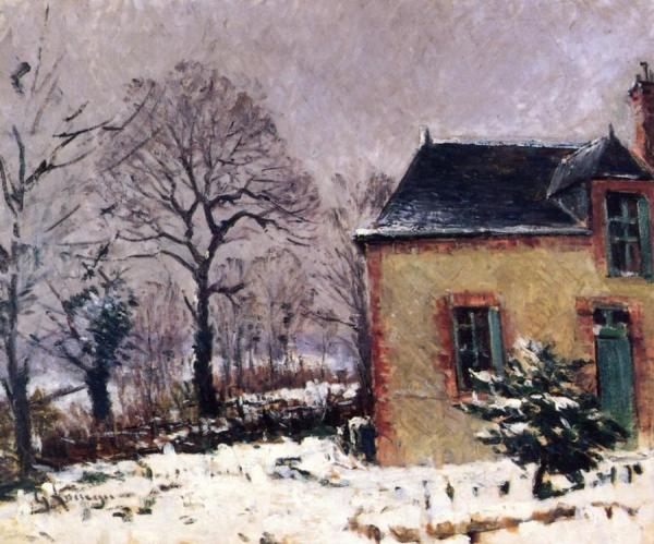 Rustic House By The River In The Snow by Gustave Loiseau